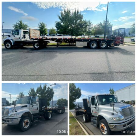 2007 INTERNATIONAL DAY CAB   MOFFETT M5500 W FORKLIFT PIGGYBACK 5.500 LB CAPACITY  FLAT BED 36FT WITH PIGGY BACK MOUNT