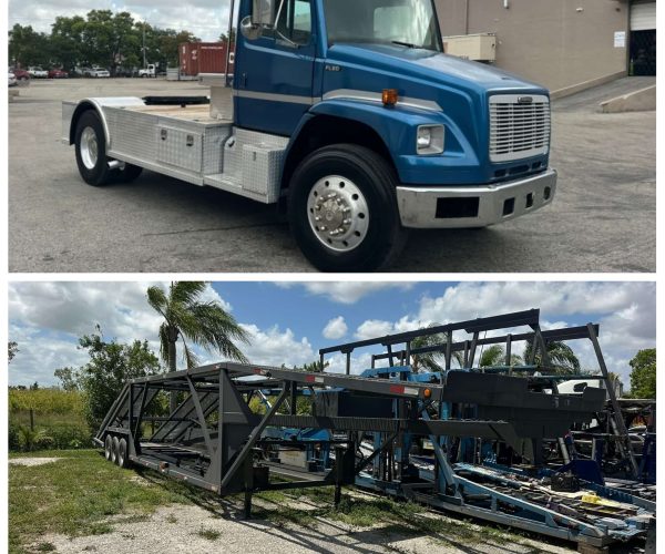 1998 FREIGHTLINER FL80 WITH FIFTH WHEEL WITH 2000 KAUFMAN CAR CARRIER 001
