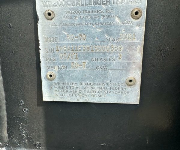 2001 WITZCO RG52 CHALLENGER 50 TONS GOOSE NECK DETACHABLE LOW BOY TRI-AXLE TRAILER 017