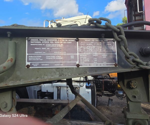 2011 M200A1 MILITARY GENERATOR TRAILER CAPACITY 5000 LBS 2.5 TONS 011