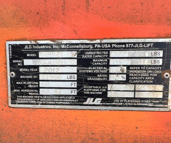 2017 JLG 600S TELESCOPIC BOOM LIFT DIESEL 013
