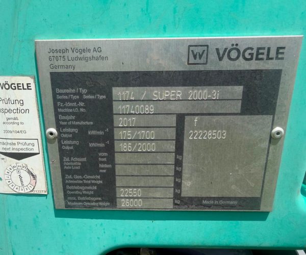 2017 VÖGELE SUPER 2000-3i TRACKED ASPHALT PAVER HOPPER 014