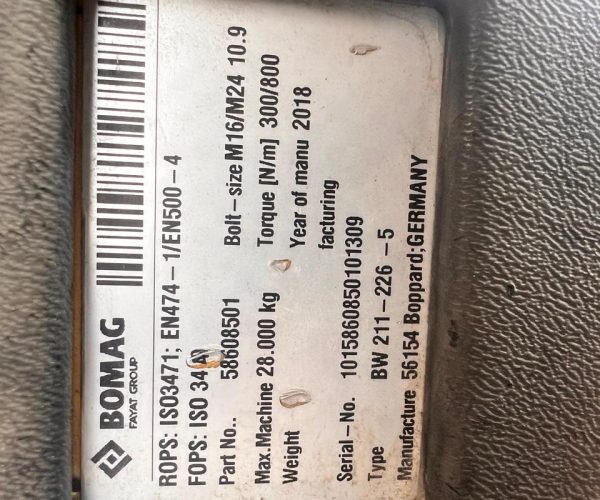 2018 BOMAG BW211 D-40 HYDROSTATIC DRIVE VIBRATORY 017