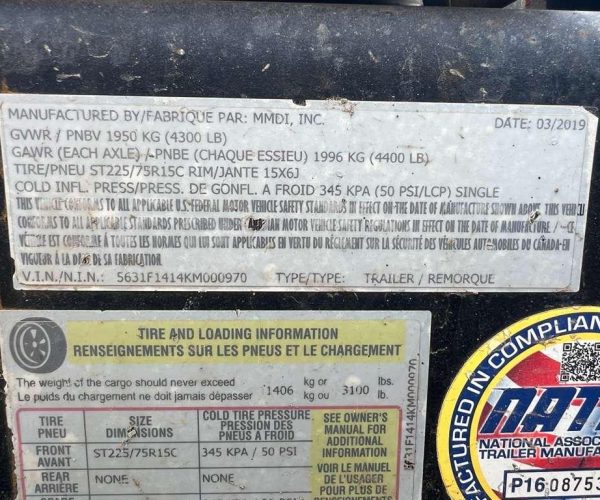 2019 MMDI UTILITY TRAILER SINGLE AXLE 3.100 LB 008